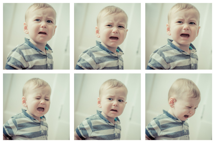 series of photos of a baby crying